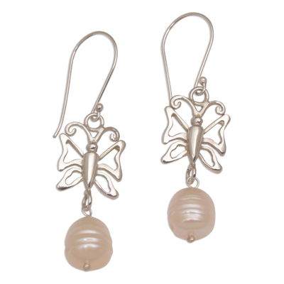Cultured Pearl Butterfly Dangle Earrings from Bali