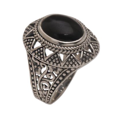 Onyx and Sterling Silver Cocktail Ring from Bali