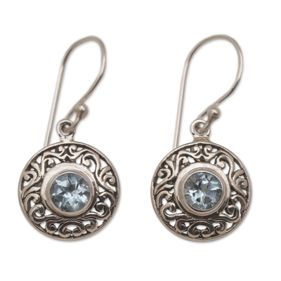 Round Sterling Silver Earrings with Blue Topaz Gems