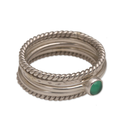 Sterling Silver and Green Agate Stacking Rings (Set of 5)