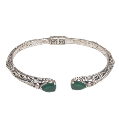 Handmade Green Quartz Sterling Silver Hinged Cuff Bracelet