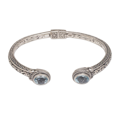 Handcrafted Hinged Sterling Silver Light Blue Topaz Cuff Bracelet