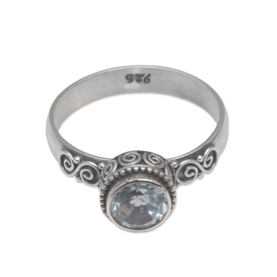 Blue Topaz and Sterling Silver Solitaire Ring from Bali