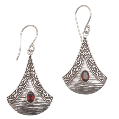 Balinese Handcrafted Sterling Silver Garnet Dangle Earrings