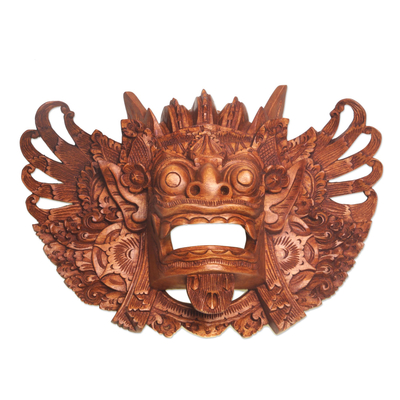 Hand Carved Wood Barong Mask Lion Wall Sculpture