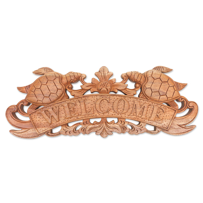 Hand Carved Turtle Wood Welcome Sign from Bali