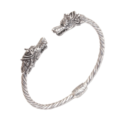 Dragon-Themed Sterling Silver Cuff Bracelet from Bali