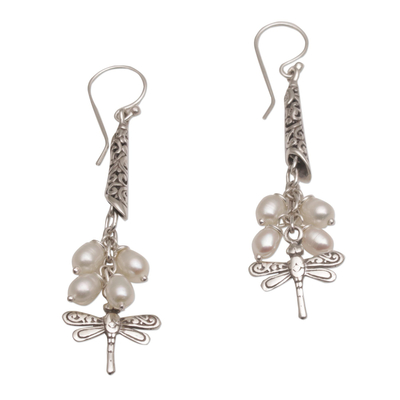 Handcrafted Balinese 925 Silver and Cultured Pearl Earrings