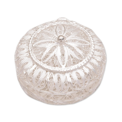 Circular Sterling Silver Filigree Decorative Box from Bali