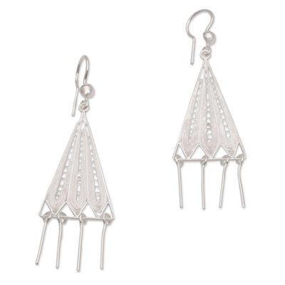 Triangular Sterling Silver Chandelier Earrings from Bali