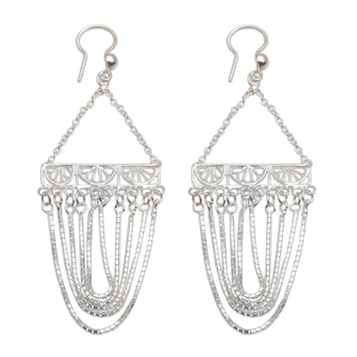 Sterling Silver Filigree Chain Dangle Earrings from Bali