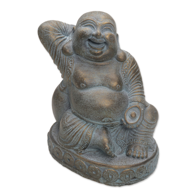 Cast Stone Laughing Fortune Buddha Antique Finish Sculpture