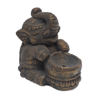 Artisan Crafted Cast Stone Elephant Theme Incense Holder