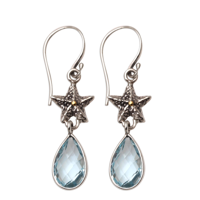 Handmade Blue Topaz Sterling Silver Starfish Dangle Earrings