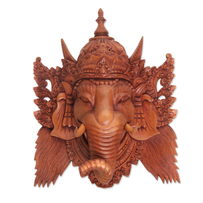 Hand Carved Suar Wood Ganesha Wall Mask from Bali