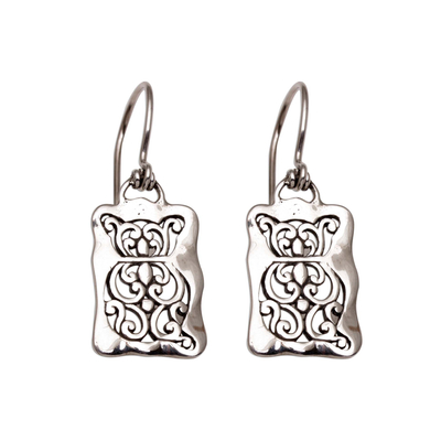 Cat Motif Sterling Silver Dangle Earrings from Bali