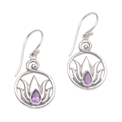 Handmade 925 Sterling Silver Amethyst Lotus Earrings