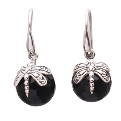 Onyx Dragonfly Dangle Earrings from Indonesia