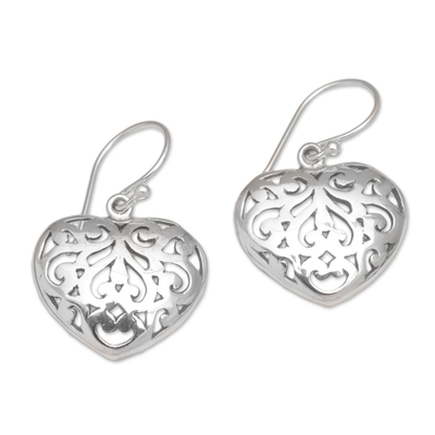 Handmade 925 Sterling Silver Heart Shaped Dangle Earrings