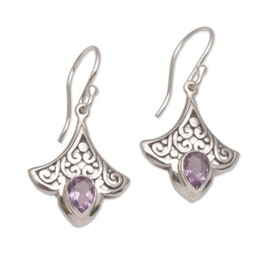 Handmade 925 Sterling Silver Amethyst Dangle Earrings Bali