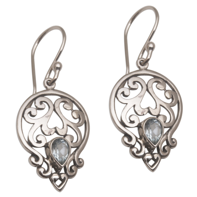 Balinese Blue Topaz and Sterling Silver Dangle Earrings