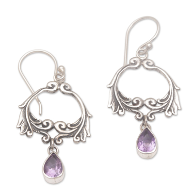 Garland Shaped Sterling Silver Earrings with Amethysts