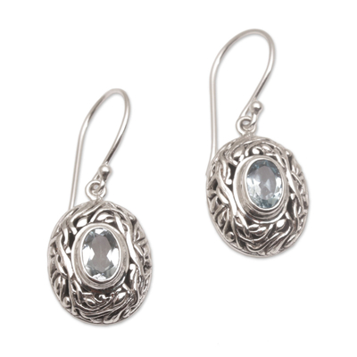 Oval Shaped Sterling Silver Earrings with Blue Topaz