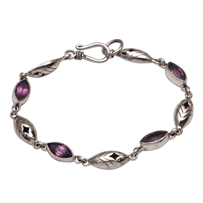 Handcrafted Purple Marquise Amethyst Sterling Silver Link Bracelet
