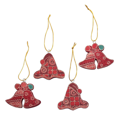 Batik Wadang Wood Bell Ornaments (Set of 4) from Java