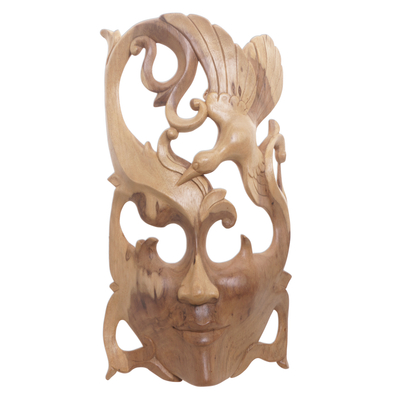 Hand Crafted Balinese Hibiscus Wood Wall Mask