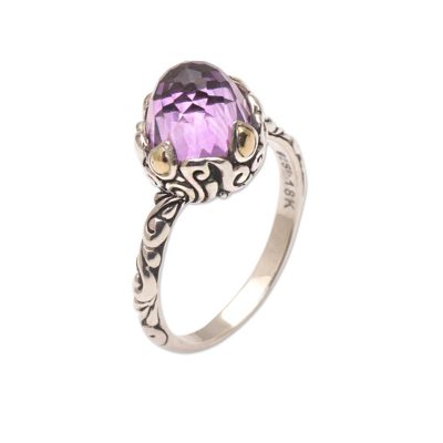Amethyst Sterling Silver Cocktail Ring with 18k Gold Accents