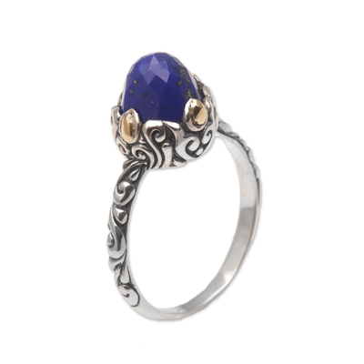 Lapis Lazuli Sterling Silver Ring with Gold Accents