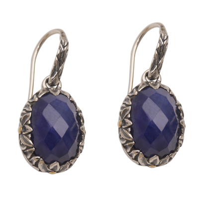 Sapphire and Gold Accented Sterling Silver Dangle Earrings