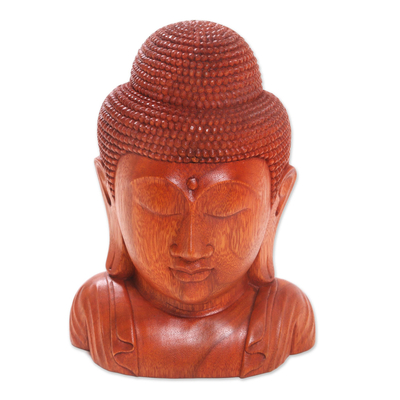 Hand Crafted Balinese Suar Wood Buddha Head Statuette