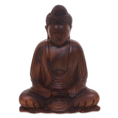Hand Crafted Balinese Suar Wood Buddha Meditation Statuette