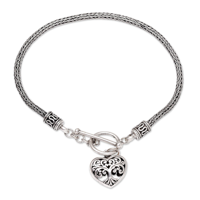 Handmade Braided Sterling Silver Tree of Life Charm Bracelet