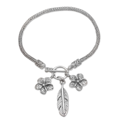 Sterling Silver Frangipani Flower Charm Bracelet from Bali
