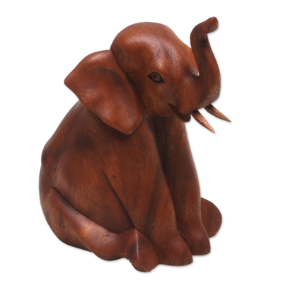 Hand Carved Suar Wood Baby Elephant Sculpture