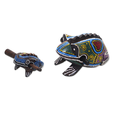 Two Suar Wood Frog Percussion Insruments from Bali