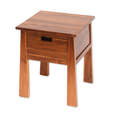 Handcrafted Teak Wood One Drawer Natural Finish Accent Table