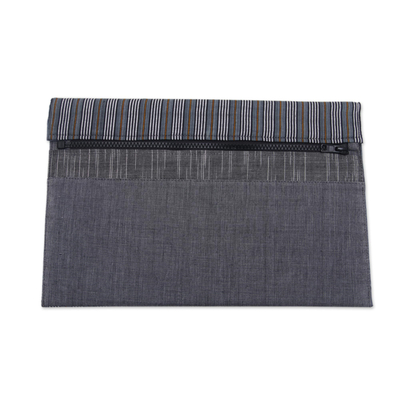 Grey and Black Cotton Tablet Sleeve with an Interior Pocket