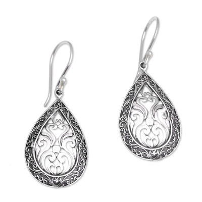 Sterling Silver Balinese Tendrils Tear Drop Dangle Earrings