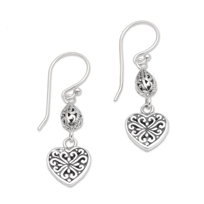 Sterling Silver Heart Shaped Dangle Earrings from Indonesia