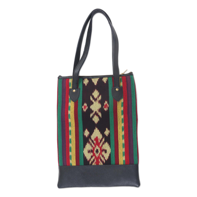 Handcrafted Ikat Jepara Leather Accent Cotton Shoulder Bag