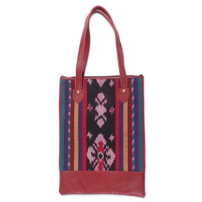 Handcrafted Jepara Ikat Leather Accent Cotton Shoulder Bag