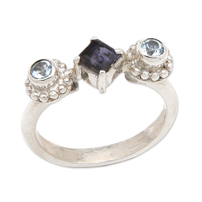 Sterling Silver Blue Topaz and Iolite Faceted Cocktail Ring