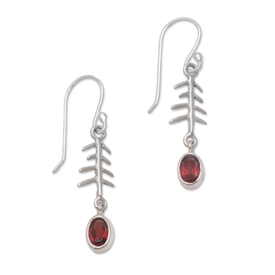 Garnet and Sterling Silver Winter Branches Dangle Earrings