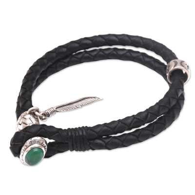 Turquoise and Leather Braided Wristband Bracelet from Bali