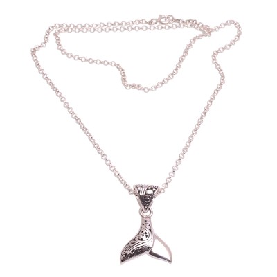 Whale Flipper Sterling Silver Pendant Necklace from Bali
