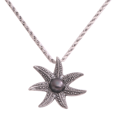 Cultured Pearl Starfish Necklace in Black from Bali